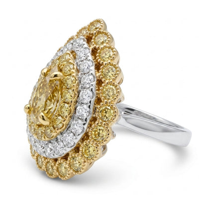14K 1.01ct Pear Shape SI2 Chameleon Diamond 1.85cttw VS Yellow & White Diamonds Ring GIA #2374347042