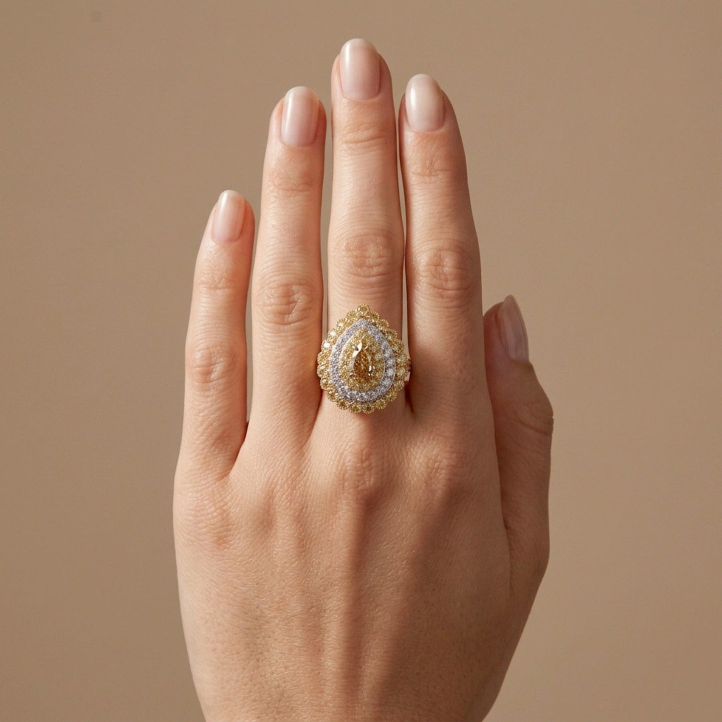 14K 1.01ct Pear Shape SI2 Chameleon Diamond 1.85cttw VS Yellow & White Diamonds Ring GIA #2374347042
