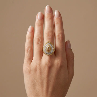 14K 1.01ct Pear Shape SI2 Chameleon Diamond 1.85cttw VS Yellow & White Diamonds Ring GIA #2374347042