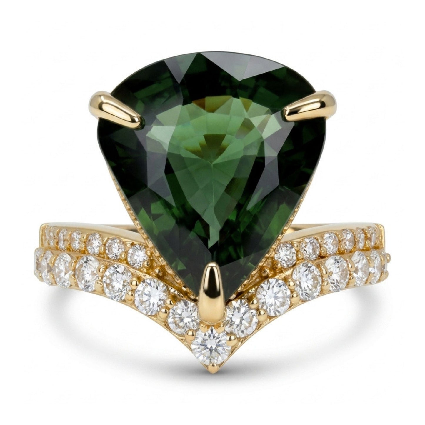 14K 4.67ct Pear Shape Green Zircon 0.53cttw VS White Diamonds Ring