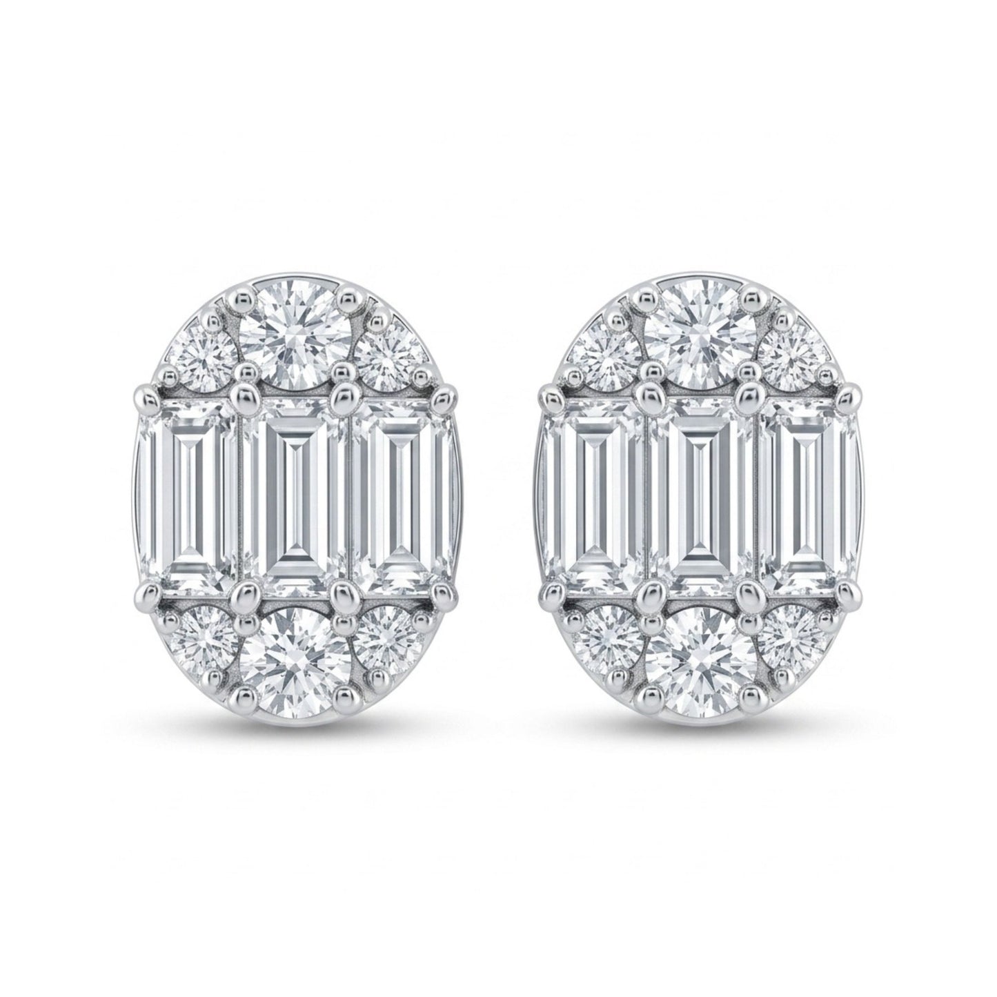 18K 0.51cttw Baguette & Round White Diamonds Stud Earrings