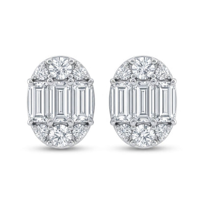 18K 0.51cttw Baguette & Round White Diamonds Stud Earrings