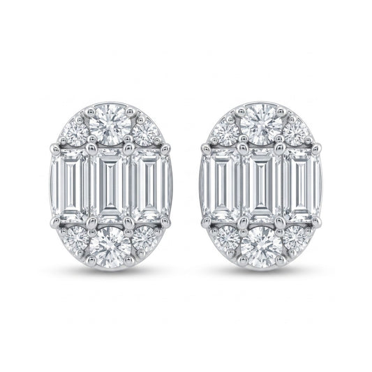 18K 0.51cttw Baguette & Round White Diamonds Stud Earrings