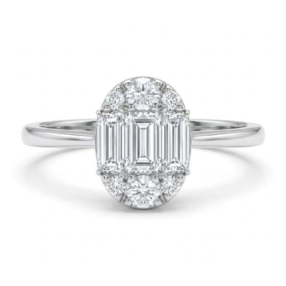 18K 0.23cttw Baguette & Round White Diamonds Ring