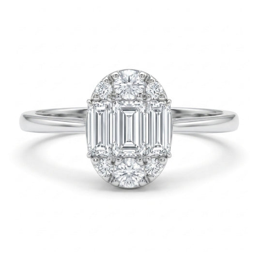 18K 0.23cttw Baguette & Round White Diamonds Ring
