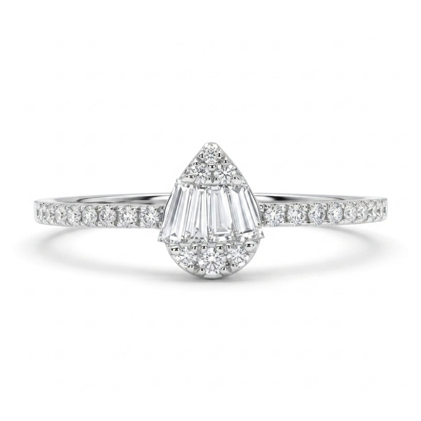 18K 0.18cttw Baguette & Round White Diamonds Ring