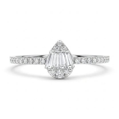 18K 0.18cttw Baguette & Round White Diamonds Ring