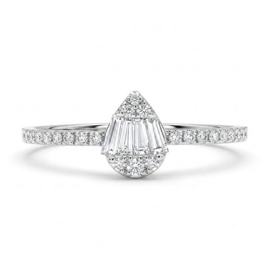 18K 0.18cttw Baguette & Round White Diamonds Ring