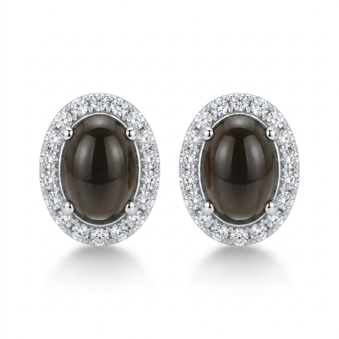 14K 1.40cttw Oval Sillimanite 0.18cttw VS White Diamonds Stud Earrings