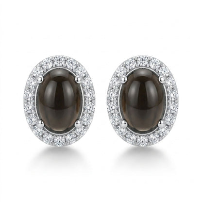 14K 1.40cttw Oval Sillimanite 0.18cttw VS White Diamonds Stud Earrings