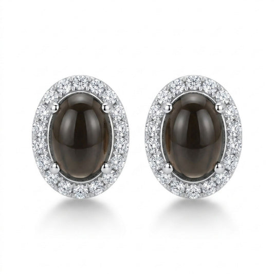 14K 1.40cttw Oval Sillimanite 0.18cttw VS White Diamonds Stud Earrings