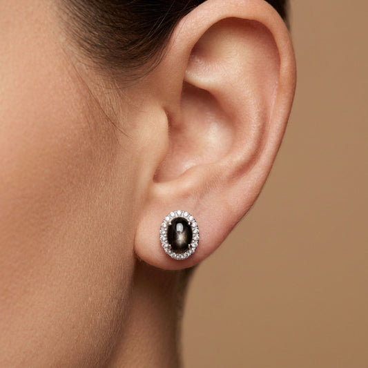14K 1.40cttw Oval Sillimanite 0.18cttw VS White Diamonds Stud Earrings