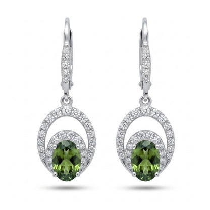 14K 1.02cttw Oval Unheated Green Sapphire 0.38cttw VS White Diamonds Drop Earrings