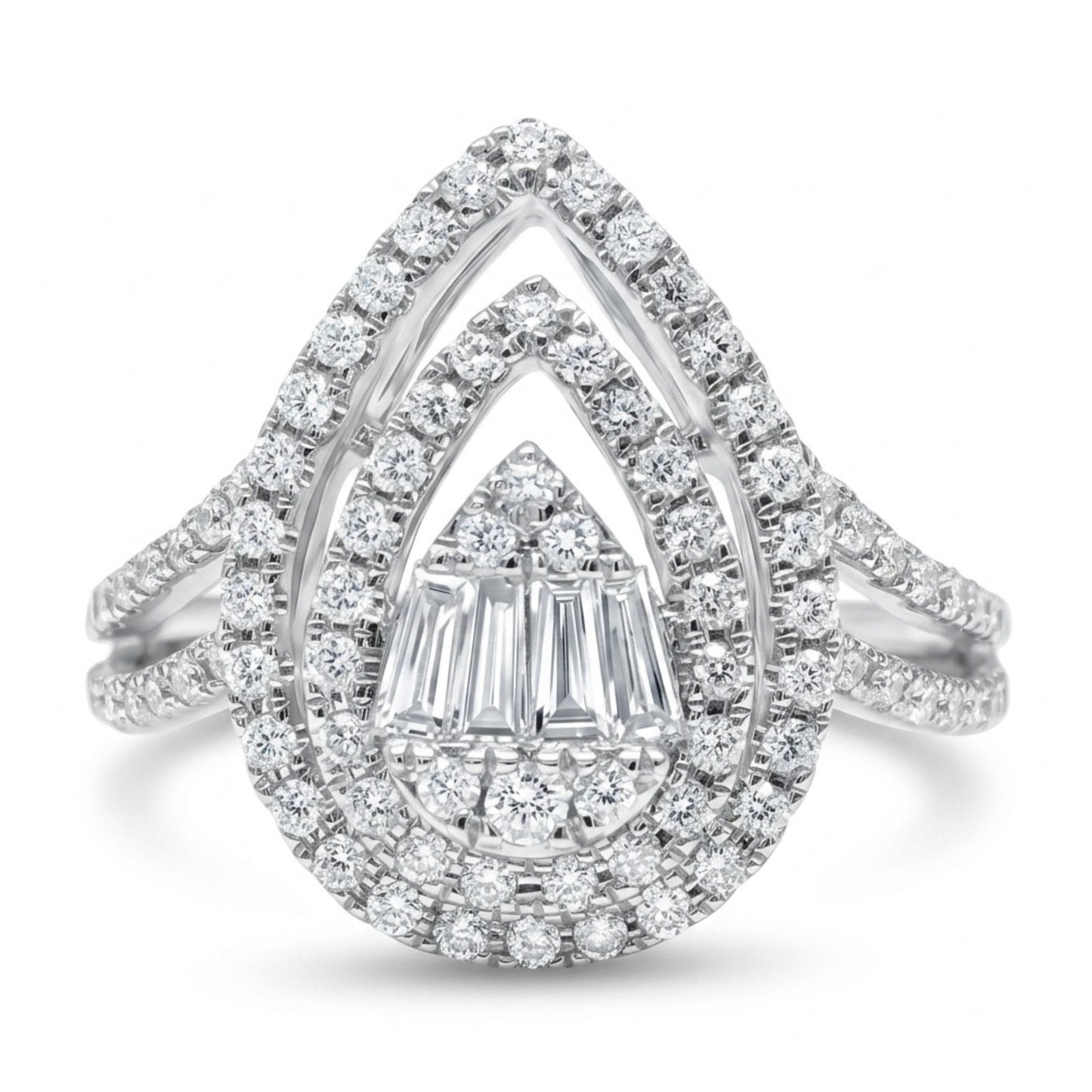 18K 0.44cttw Baguette & Round VS White Diamonds Ring