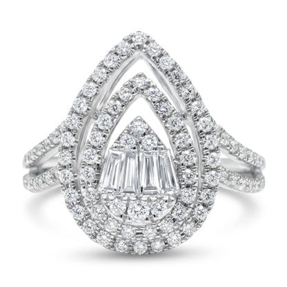 18K 0.44cttw Baguette & Round VS White Diamonds Ring