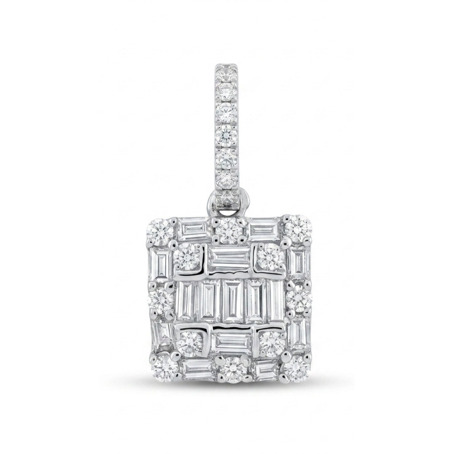 18K 0.37cttw Baguette & Round VS White Diamonds Pendant