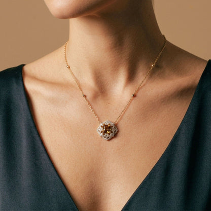 14K 1.60ct Cushion Mali Garnet 0.64cttw VS White Diamonds Necklace