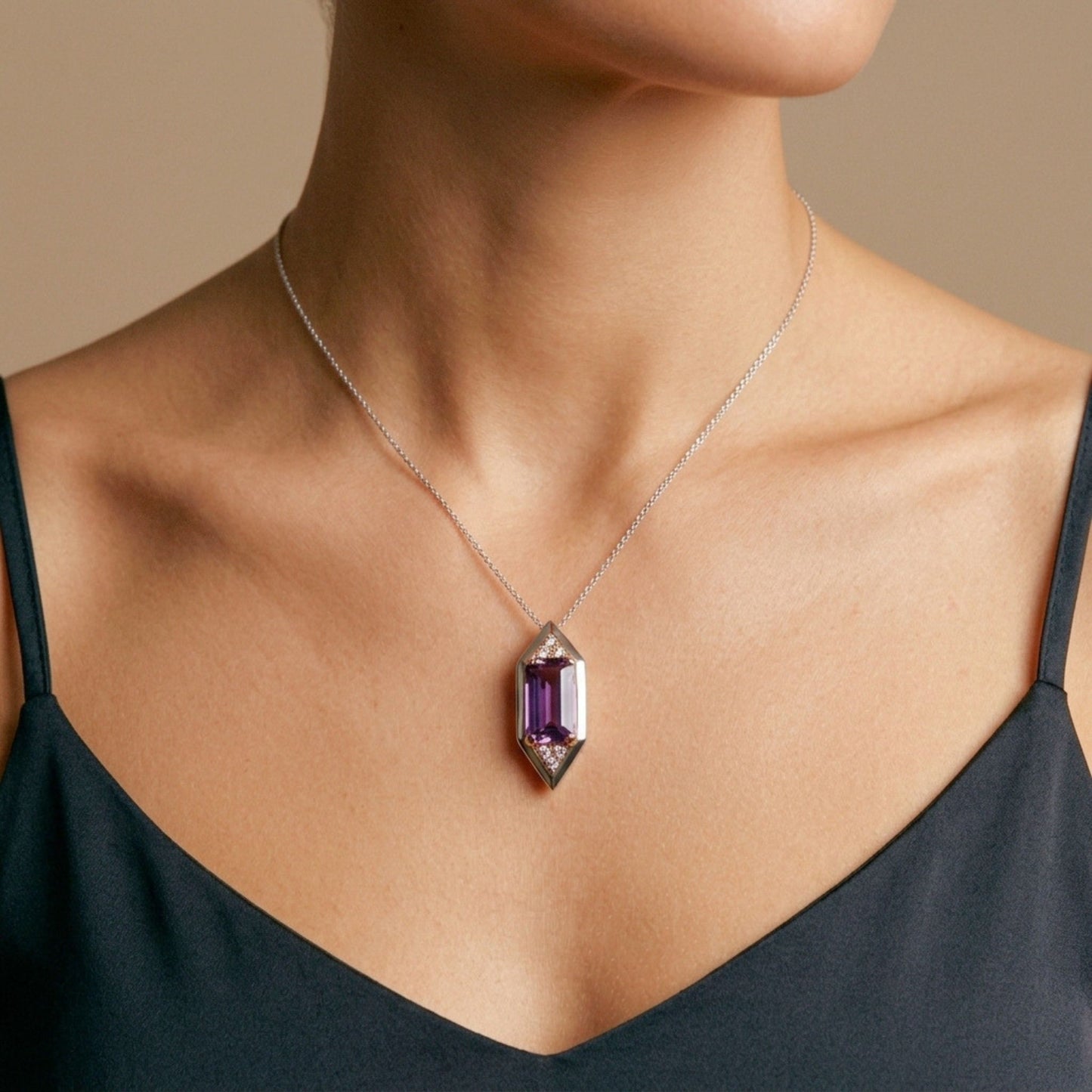 14K 6.47ct Emerald Cut Pink Diaspore 0.18cttw Pink Diamond Pendant