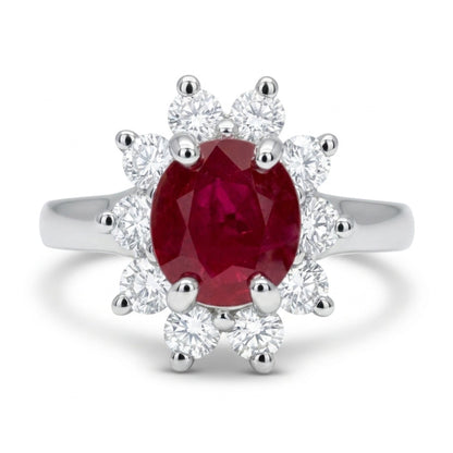 14K 1.07ct Oval Burma Ruby 0.52cttw VS White Diamonds Ring