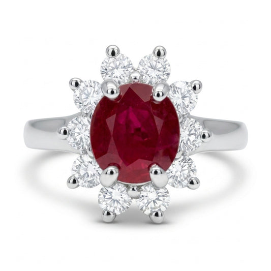 14K 1.07ct Oval Burma Ruby 0.52cttw VS White Diamonds Ring