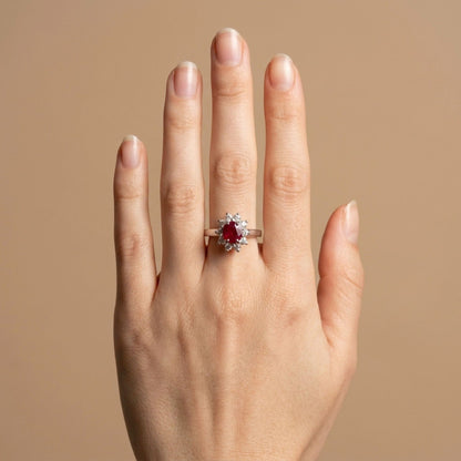 14K 1.07ct Oval Burma Ruby 0.52cttw VS White Diamonds Ring