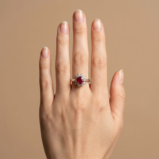 14K 1.07ct Oval Burma Ruby 0.52cttw VS White Diamonds Ring
