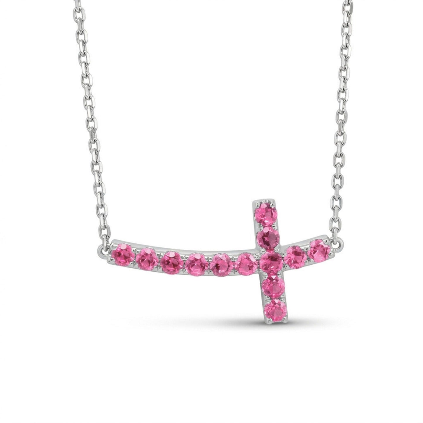 14K 1.07cttw Pink Spinel Cross Necklace