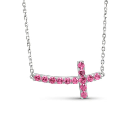 14K 1.07cttw Pink Spinel Cross Necklace
