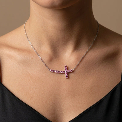 14K 1.07cttw Pink Spinel Cross Necklace