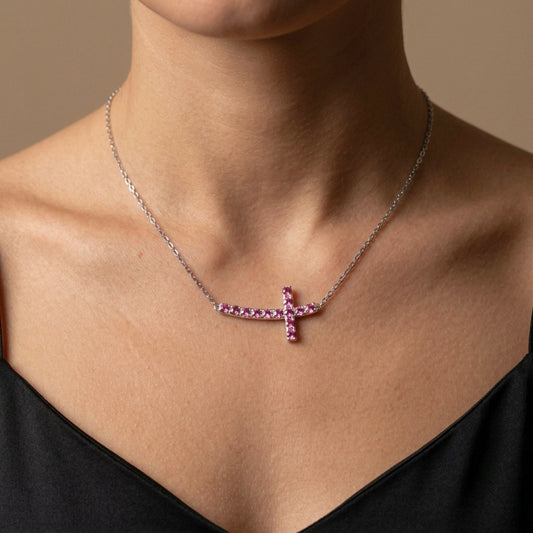 14K 1.07cttw Pink Spinel Cross Necklace