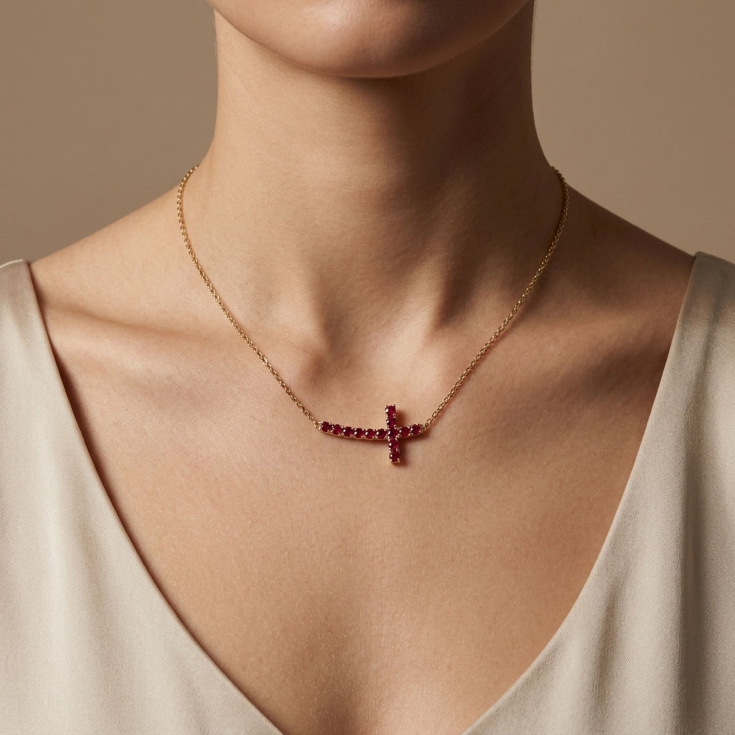 14K 1.43cttw Ruby Cross Necklace