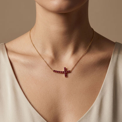 14K 1.43cttw Ruby Cross Necklace