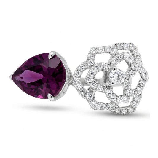 14K 3.40ct Pear Shape Royal Zambaran Garnet 0.38cttw VS White Diamonds Ring