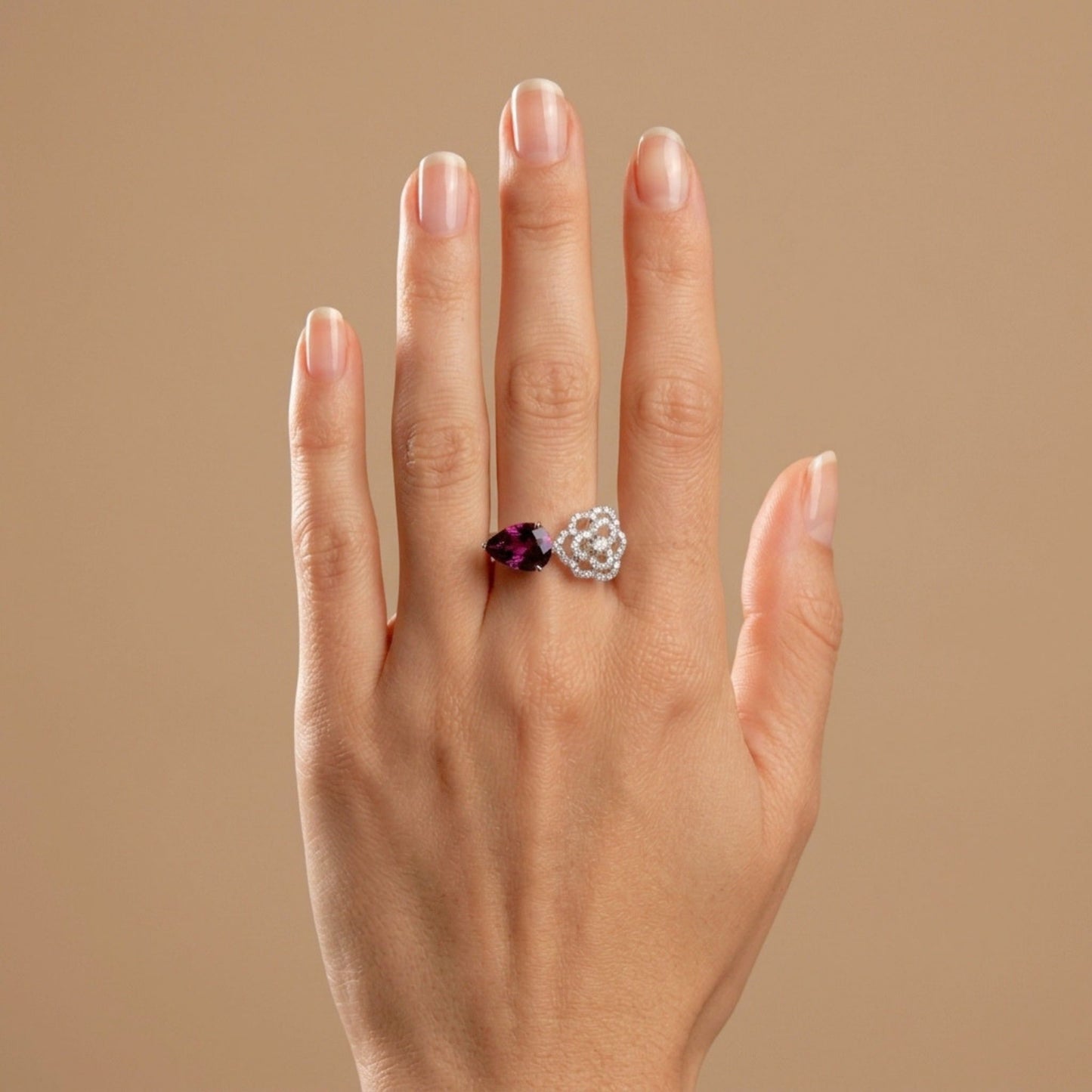 14K 3.40ct Pear Shape Royal Zambaran Garnet 0.38cttw VS White Diamonds Ring