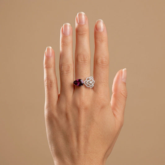 14K 3.40ct Pear Shape Royal Zambaran Garnet 0.38cttw VS White Diamonds Ring