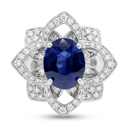 14K 2.13ct Oval Blue Sapphire 0.47cttw VS White Diamonds Ring