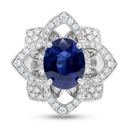 14K 2.13ct Oval Blue Sapphire 0.47cttw VS White Diamonds Ring