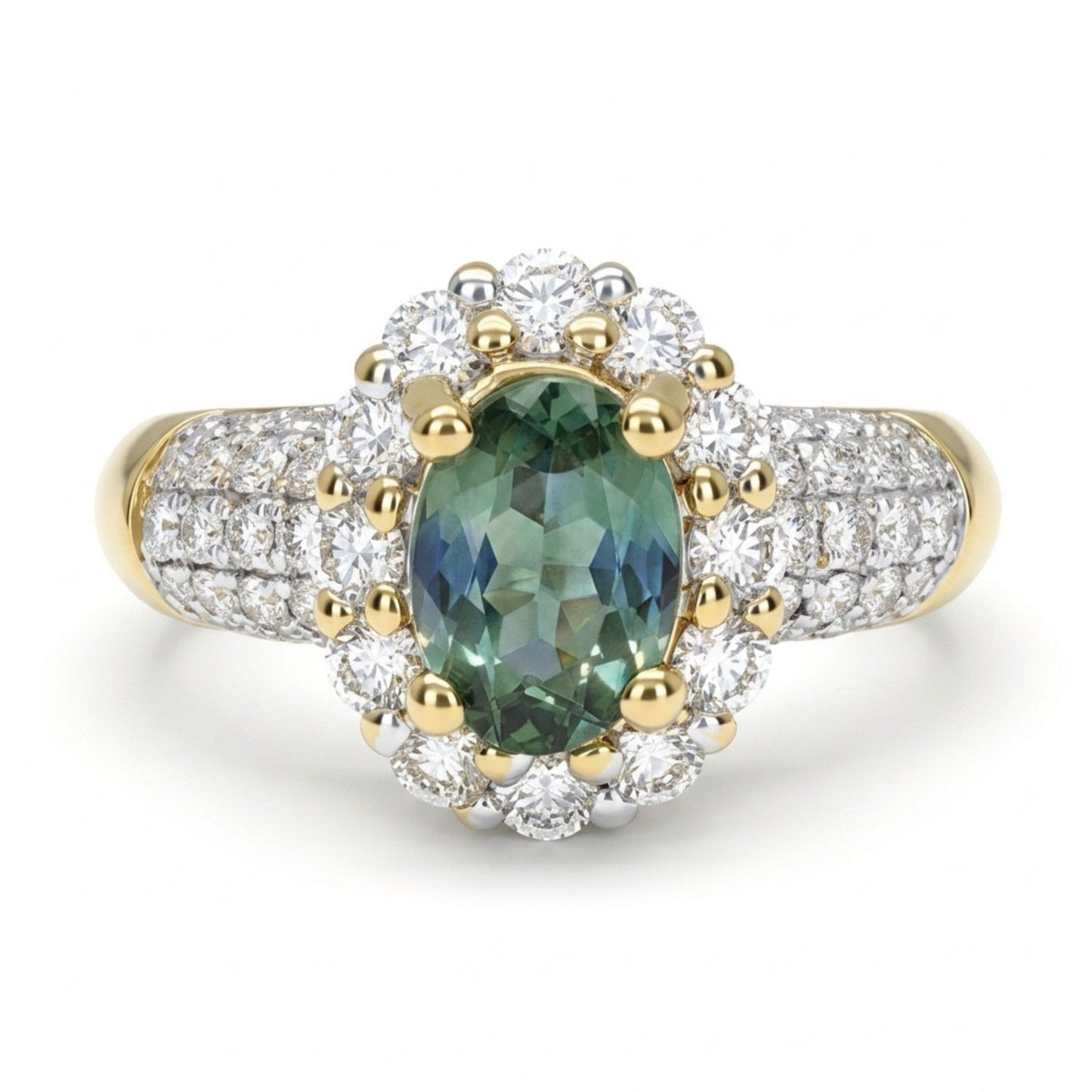 14K 0.80ct Oval Alexandrite 0.74cttw VS White Diamonds Ring