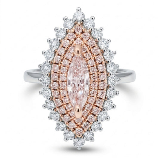 18K 0.32ct Marquise VS2 Pink Diamond 0.75cttw Pink & White Diamonds Ring GIA #5426344245