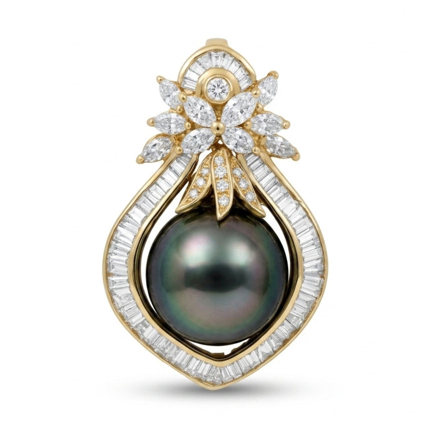 18K 14.5mm Tahitian Black Pearl 2.01cttw White Diamonds Pendant
