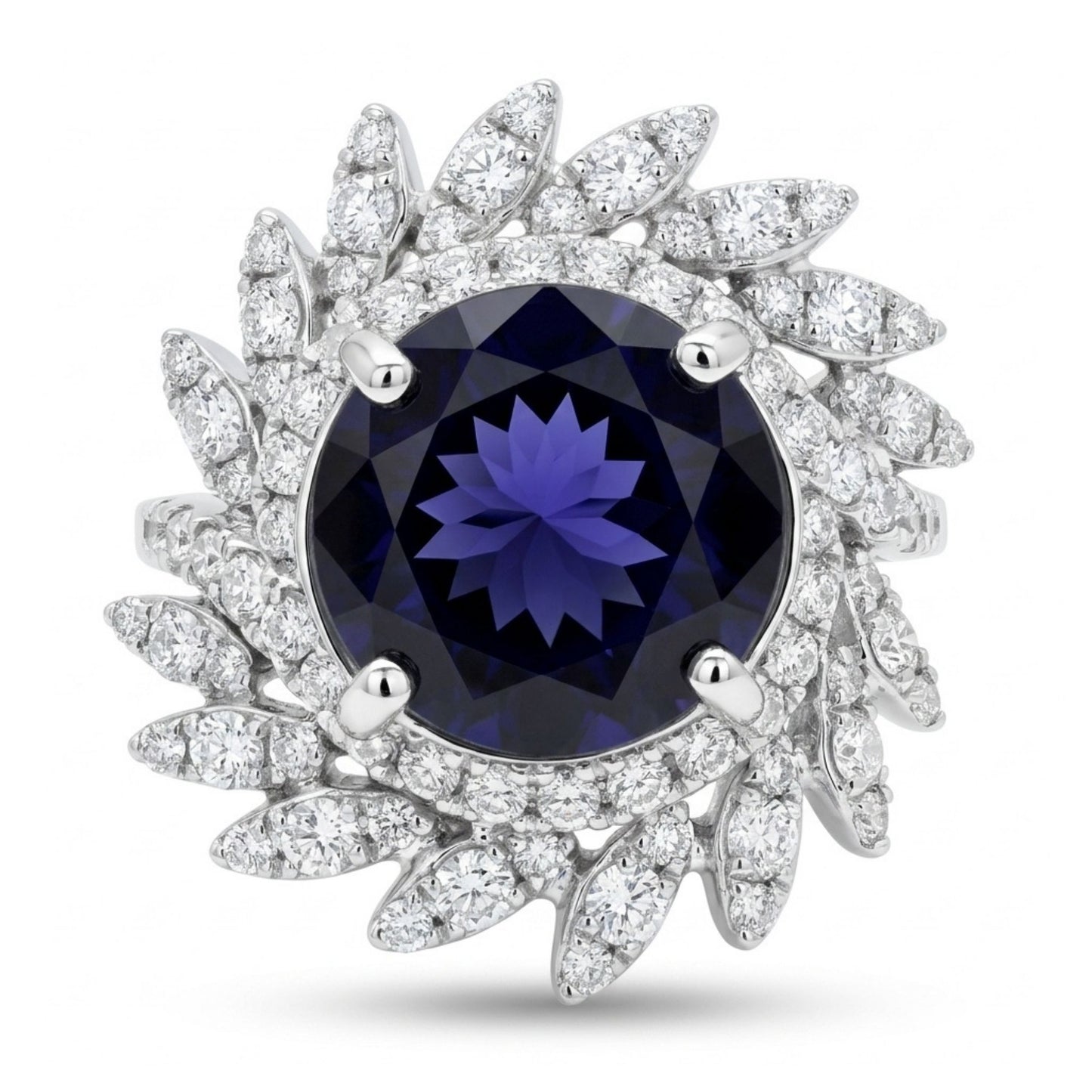14K 3.28ct Round Iolite 1.11cttw VS White Diamonds Ring