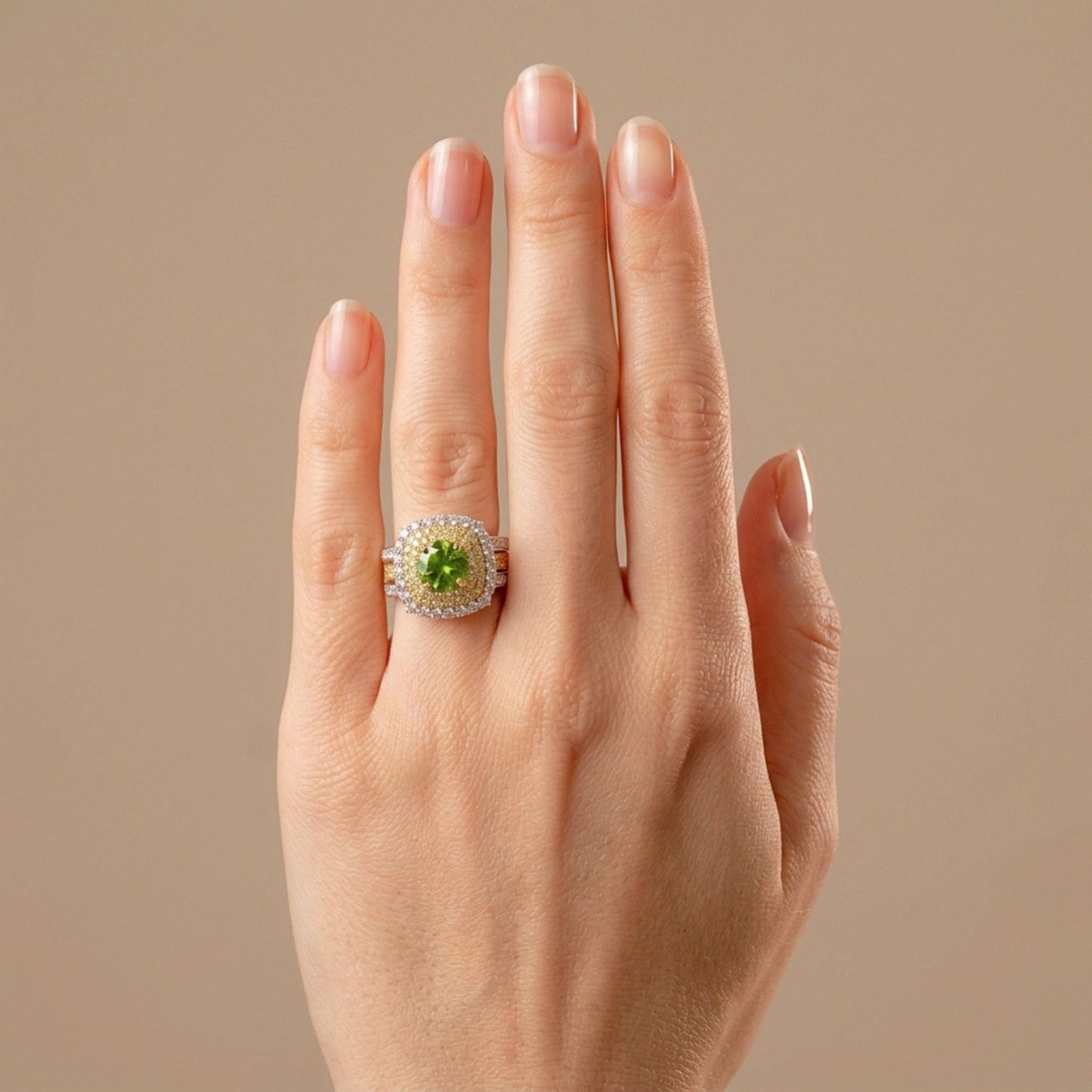 18K 1.97ct Round Russian Demantoid 1.47cttw VS Yellow & White Diamonds Ring