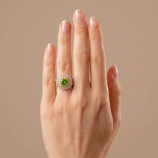 18K 1.97ct Round Russian Demantoid 1.47cttw VS Yellow & White Diamonds Ring