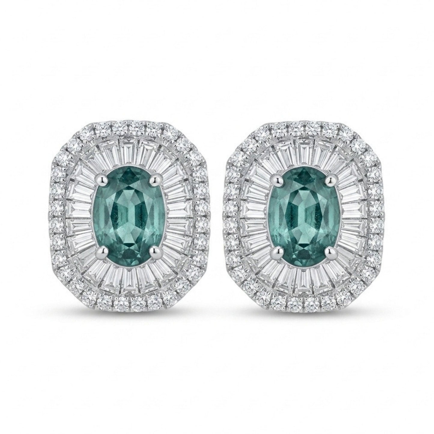 18K 1.55cttw Oval Alexandrite 1.17cttw VS White Diamonds Stud Earrings