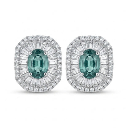 18K 1.55cttw Oval Alexandrite 1.17cttw VS White Diamonds Stud Earrings