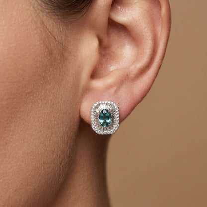 18K 1.55cttw Oval Alexandrite 1.17cttw VS White Diamonds Stud Earrings