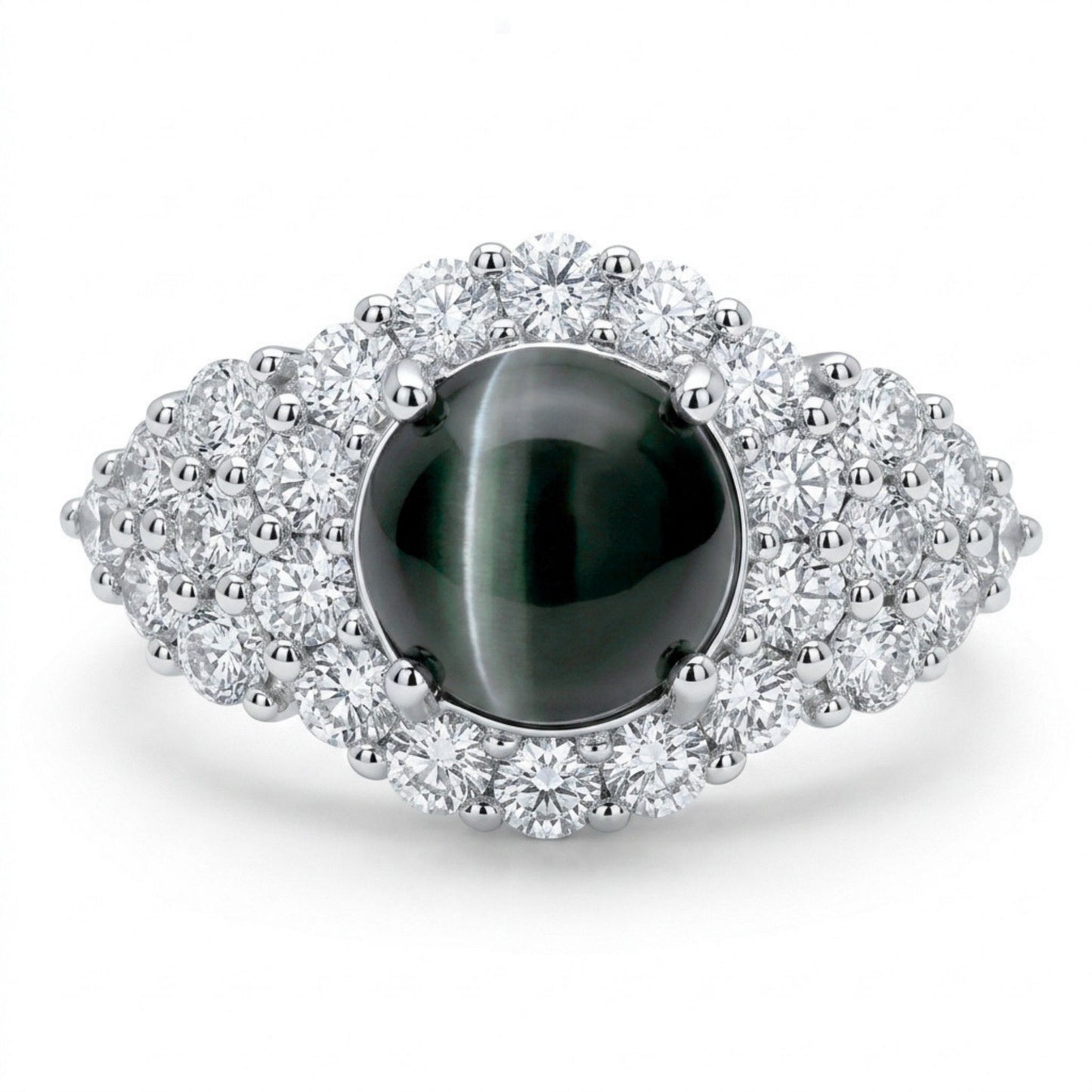 14K 2.39ct Round Cat's Eye Alexandrite 1.18cttw VS White Diamonds Ring