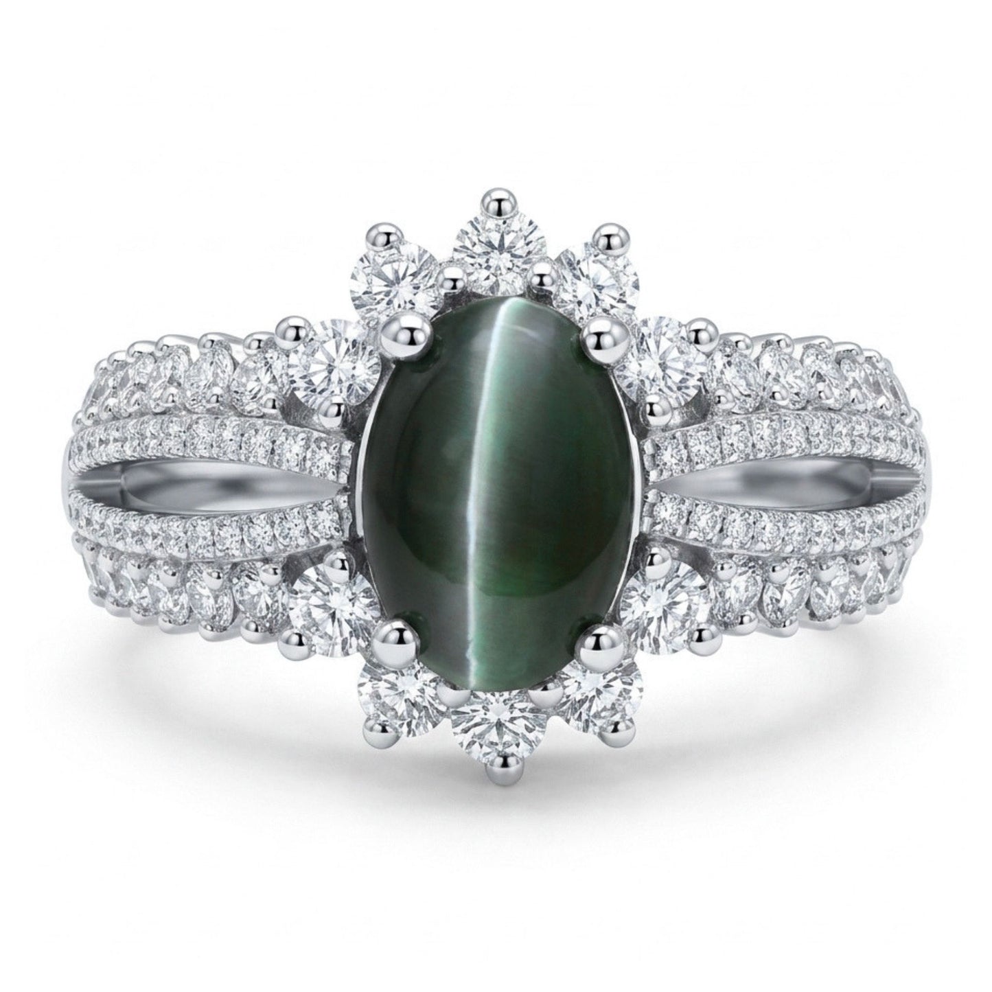 14K 1.89ct Oval Cat's Eye Alexandrite 0.97cttw VS White Diamonds Ring