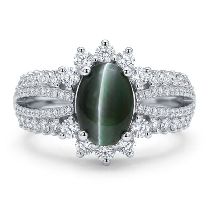 14K 1.89ct Oval Cat's Eye Alexandrite 0.97cttw VS White Diamonds Ring