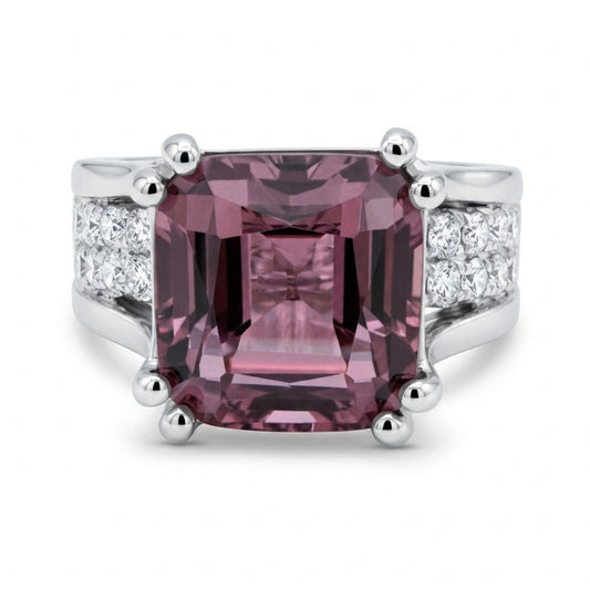 14K 6.30ct Cushion Pink Diaspore 0.67cttw VS White Diamonds Ring